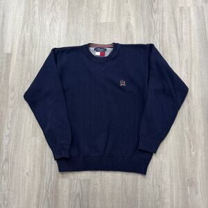 Vintage Tommy Hilfiger Sweater Men's XL Blue Knit Crewneck 90s Hip Hop Skater